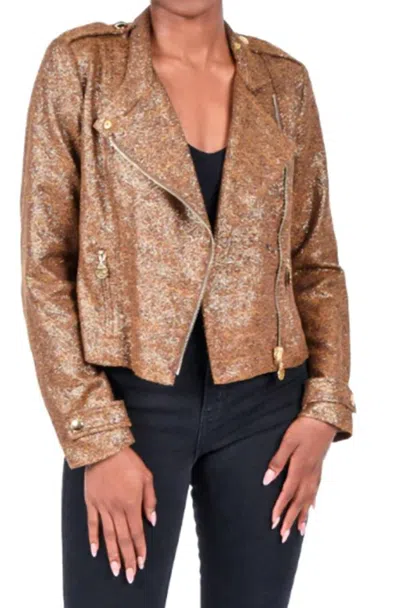 Shop Emily Mccarthy Mia Moto Jacket In Gold Tweed