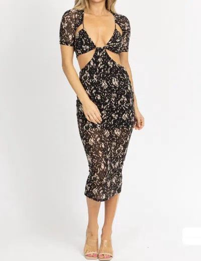 Win Win Apparel Off Shoulder Midi Dress In Black Neutral Contrast In Black