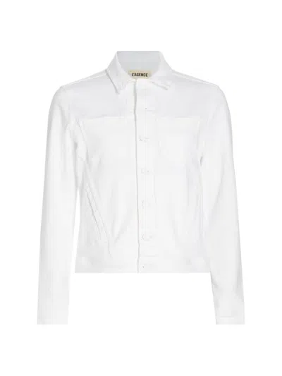Shop L Agence Women's Shuri Femme Stretch Denim Jacket In Blanc