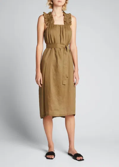 Shop Frame Ruffe Strap Dress In Moss In Brown