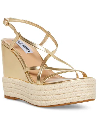 Shop Steve Madden Whitlee Womens Faux Leather Dressy Wedge Sandals In Gold