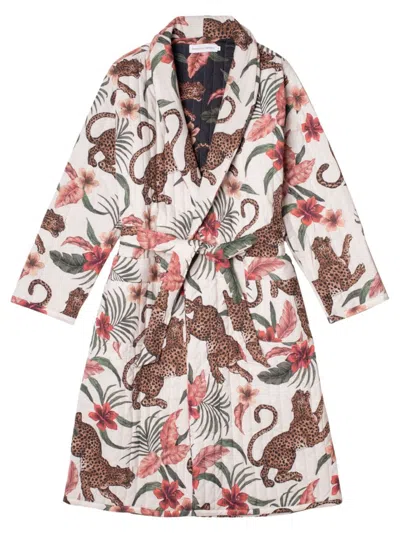 Shop Desmond & Dempsey Women's Soleia Jungle Quilted Robe In Cream Navy