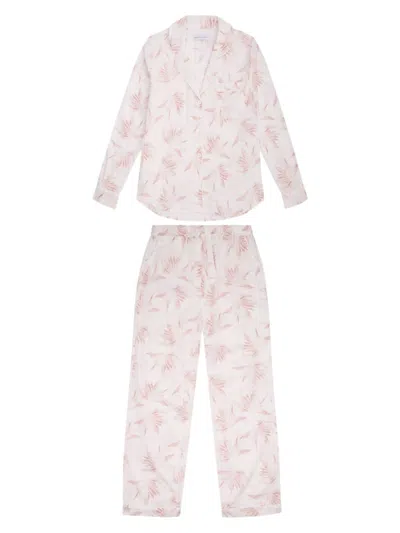 Shop Desmond & Dempsey Women's Deia Botanical Long 2-piece Pajama Set In White Pink