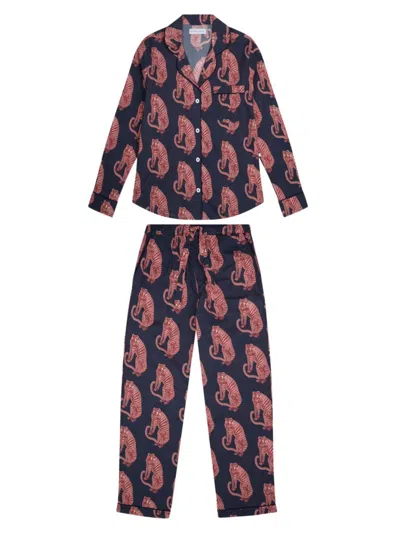 Shop Desmond & Dempsey Women's Tiger Long 2-piece Pajama Set In Navy Pink