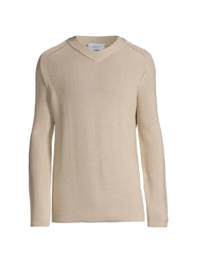 Shop Ferragamo Men's Cotton-blend V-neck Sweater In Stone