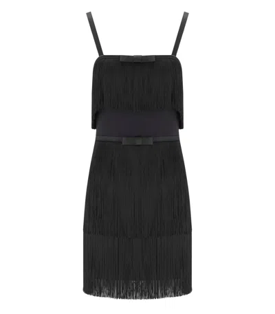Shop Elisabetta Franchi Black Fringed Dress