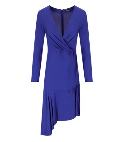 Shop Elisabetta Franchi Indigo Blue Asymmetric Dress
