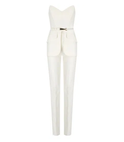 Shop Elisabetta Franchi Ivory Belted Jumpsuit