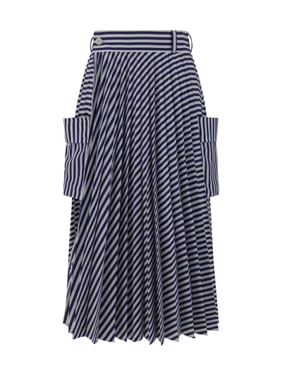 Shop Sacai Thomas Mason Skirt In Navy Stripe