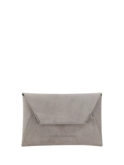 Shop Brunello Cucinelli Envelope Shoulder Bag In Pietra Serena