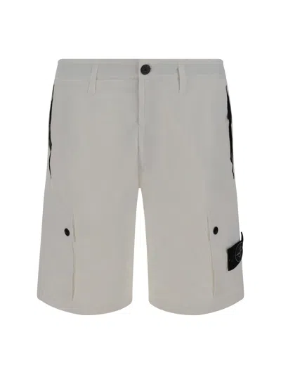 Shop Stone Island Shorts In Bianco