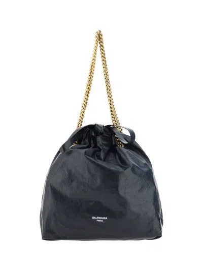 Shop Balenciaga Crush Tote Bucket Bag In Black