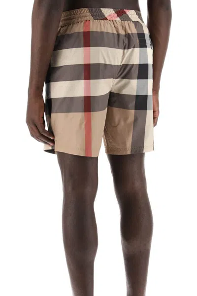 Shop Burberry "check Patterned Sea Bermuda Shorts In Beige