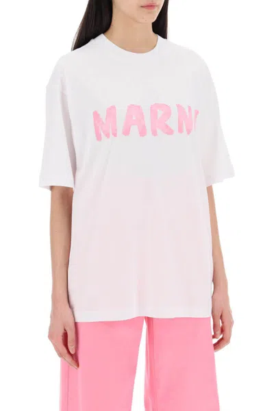 Shop Marni T-shirt With Maxi Logo Print In White