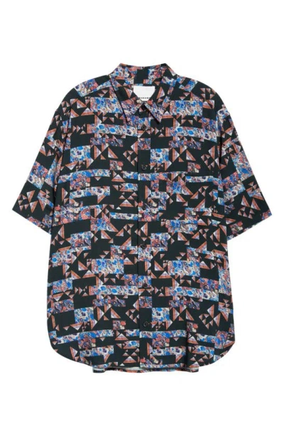 Shop Isabel Marant Vabilio Geometric Print Button-up Shirt In Blue
