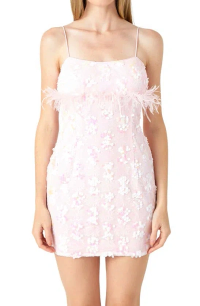 Endless Rose Sequin & Feather Minidress In Pink