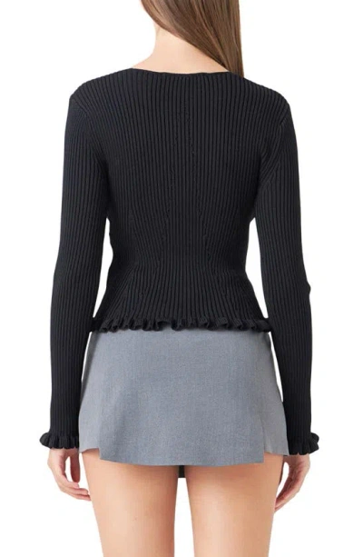 Endless Rose Frill Rib Top In Black