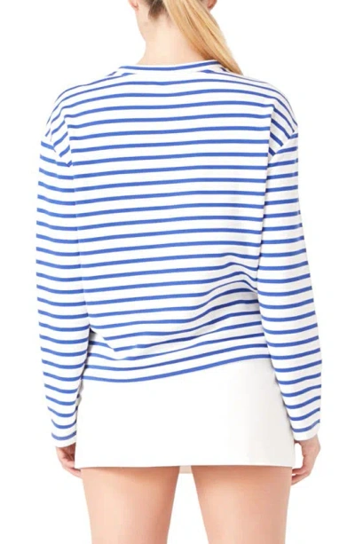 Shop Endless Rose Lueur Stripe Long Sleeve Knit Top In White/ Blue