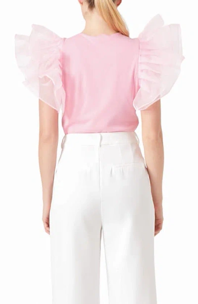 Endless Rose Organza Ruffle Sleeve Top In Pink