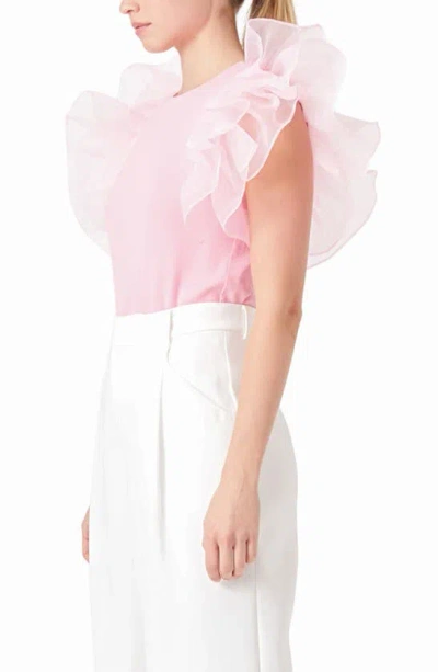 Shop Endless Rose Organza Ruffle Sleeve Top In Pink