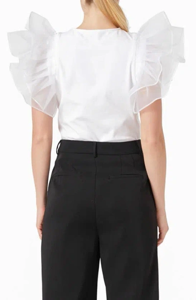 Endless Rose Organza Ruffle Sleeve Top In White