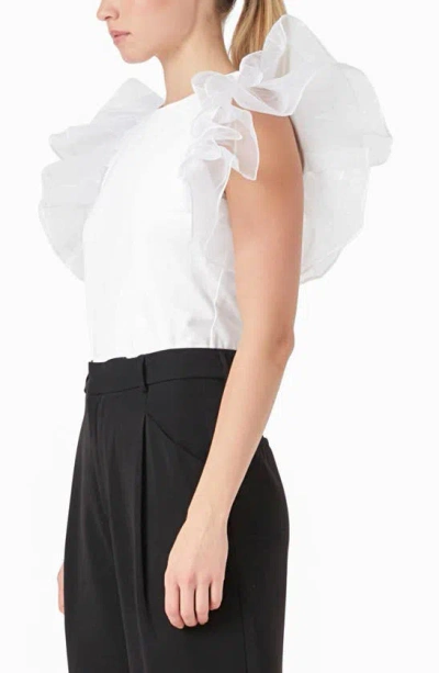 Endless Rose Organza Ruffle Sleeve Top In White