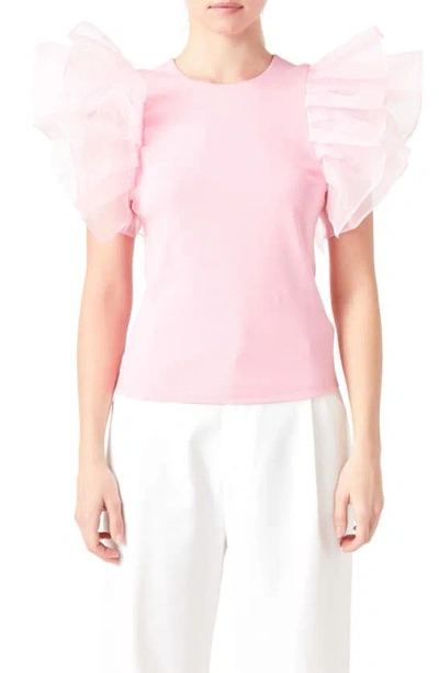 Shop Endless Rose Organza Ruffle Sleeve Top In Pink