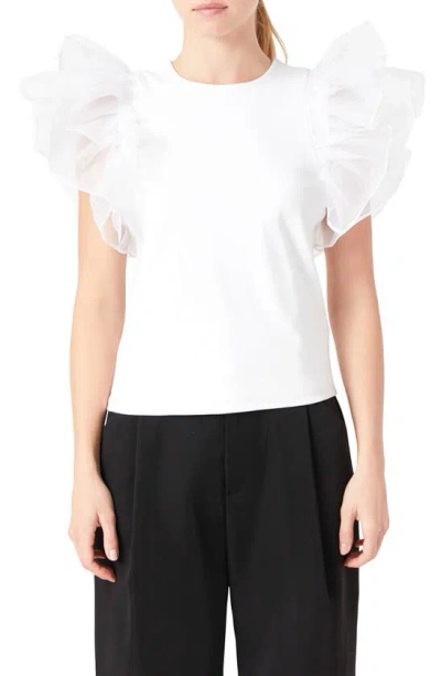 Endless Rose Organza Ruffle Sleeve Top In White