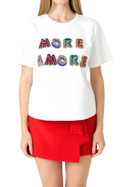 Shop Endless Rose More Amore Embellished Cotton Graphic Sweatshirt In White