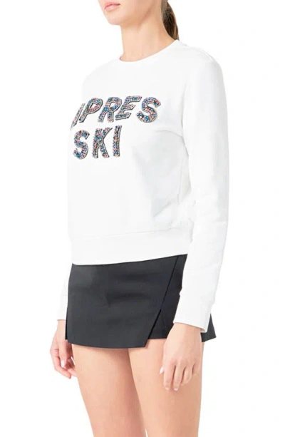 Shop Endless Rose Après Ski Embellished Cotton Sweatshirt In White