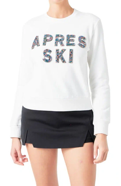 Shop Endless Rose Après Ski Embellished Cotton Sweatshirt In White