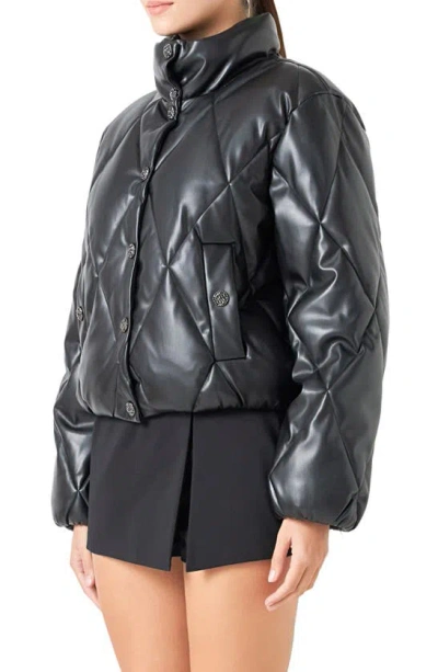 Shop Endless Rose Quilted Faux Leather Bomber Jacket In Black