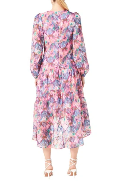 Endless Rose Floral Print Long Sleeve High-low Dress In Pink Multi