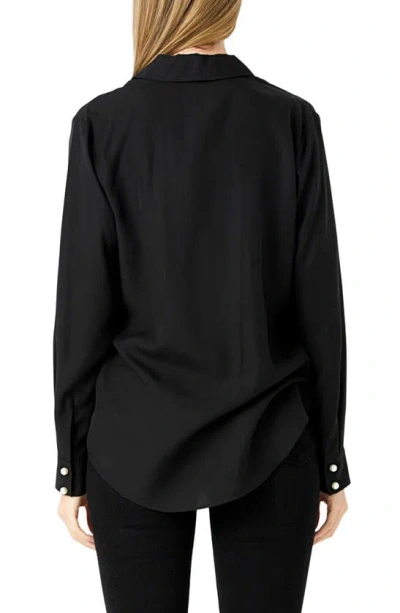 Endless Rose Notched Lapel Long Sleeve Button-up Shirt In Black
