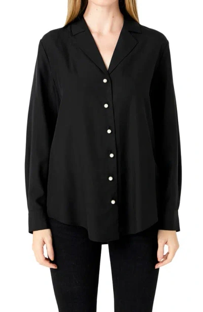 Shop Endless Rose Notched Lapel Long Sleeve Button-up Shirt In Black