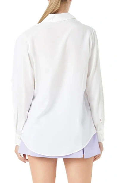 Endless Rose Notched Lapel Long Sleeve Button-up Shirt In White