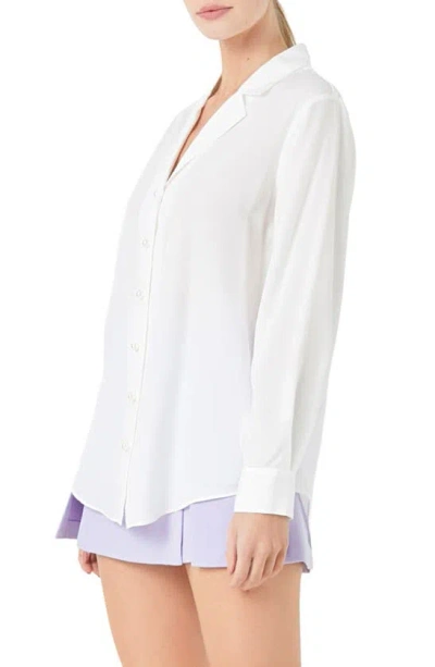 Endless Rose Notched Lapel Long Sleeve Button-up Shirt In White