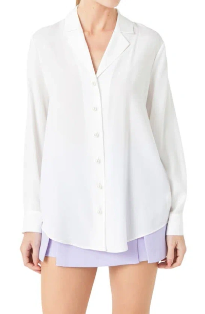 Endless Rose Notched Lapel Long Sleeve Button-up Shirt In White