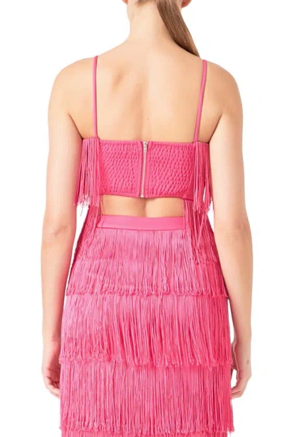 Endless Rose Tiered Fringe Crop Top In Fuchsia