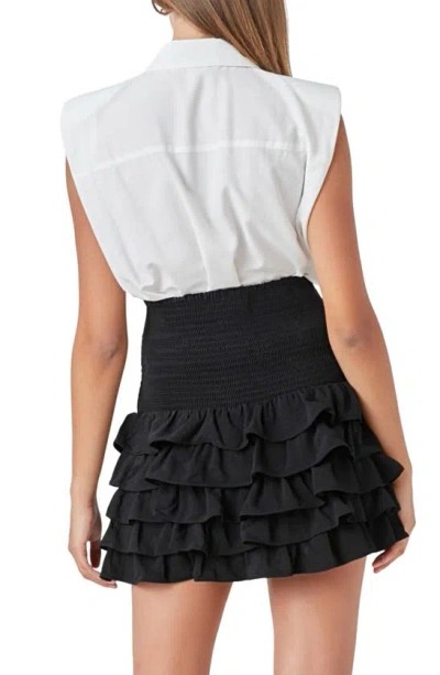 Endless Rose Pintuck Sleeveless Button-up Shirt In White