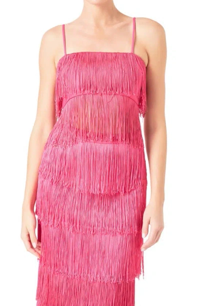 Endless Rose Tiered Fringe Crop Top In Fuchsia
