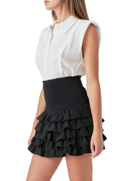 Endless Rose Pintuck Sleeveless Button-up Shirt In White