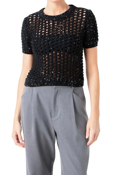 Shop Endless Rose Sequin Open Stitch Sweater In Black