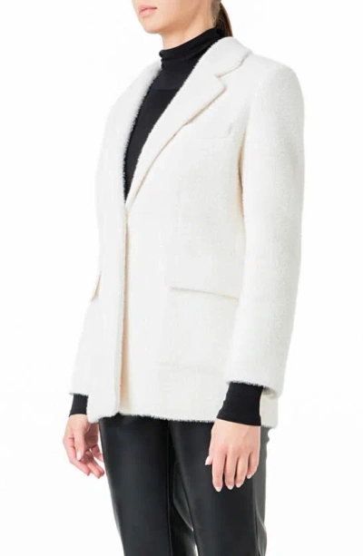 Endless Rose Textured Single Breasted Blazer In White