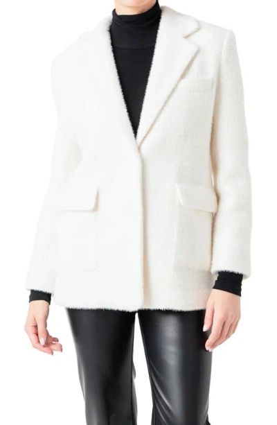 Endless Rose Textured Single Breasted Blazer In White