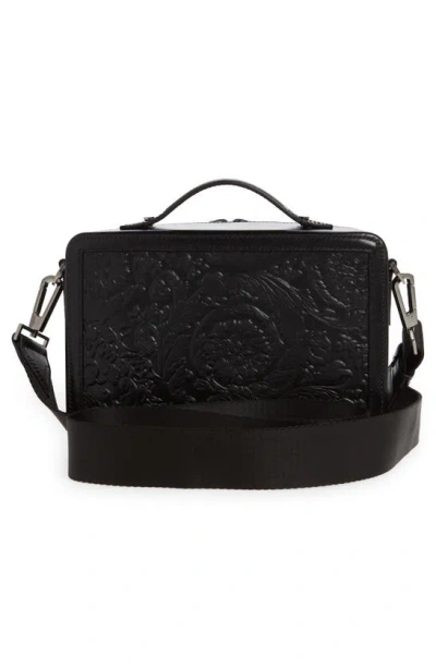 Shop Versace Barocco Embossed Leather Messenger Bag In Black-ruthenium