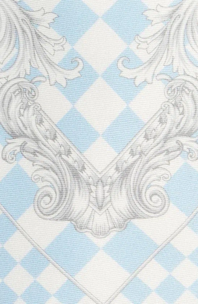 Shop Versace Shovel Icon Print Silk Twill Tie In Pastel Blue White Silver