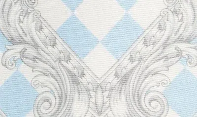 Shop Versace Shovel Icon Print Silk Twill Tie In Pastel Blue White Silver