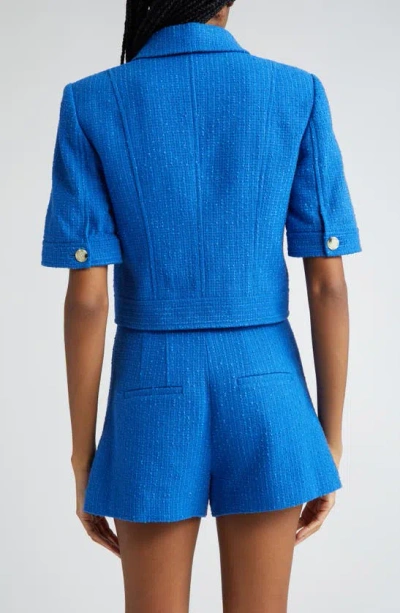 Shop Veronica Beard Rosalina Short Sleeve Cotton Blend Tweed Jacket In Cobalt