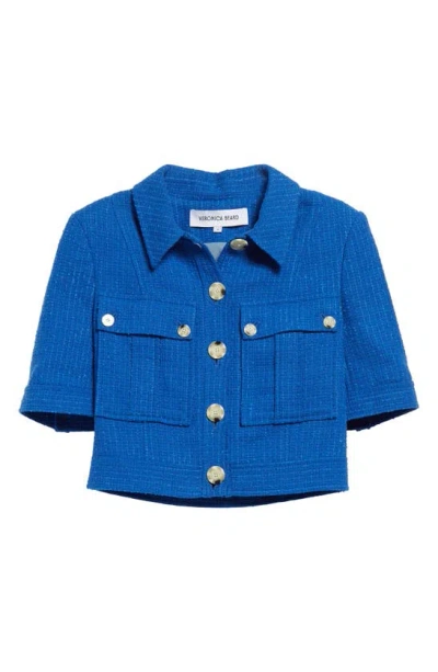 Shop Veronica Beard Rosalina Short Sleeve Cotton Blend Tweed Jacket In Cobalt